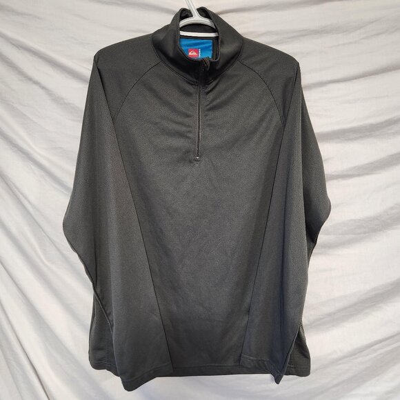 Quiksilver QDG2005 Grey Pullover Jacket L 1/4 Zip Blue Stripe Back Pocket - Picture 1 of 9
